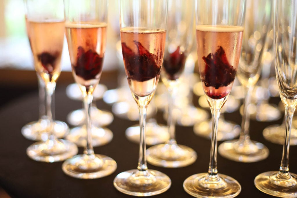 Champagne with an unfolding hibiscus flower was the specialty drink of the evening